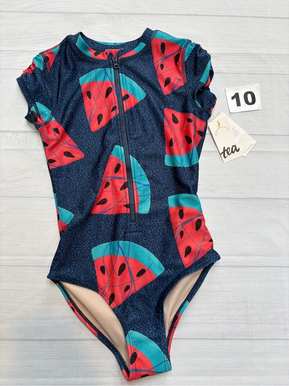 Tea Collection Navy One-Piece Swimsuit with Red & Teal Watermelon Print